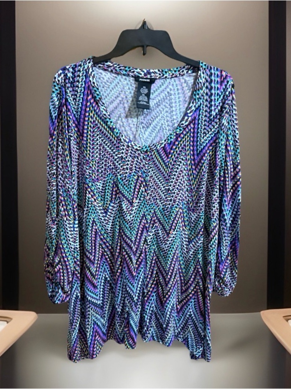 Premise Women’s Multicolor Chevron V-Neck Tunic-Purple, Teal, Blue, Black-XXL-GC
